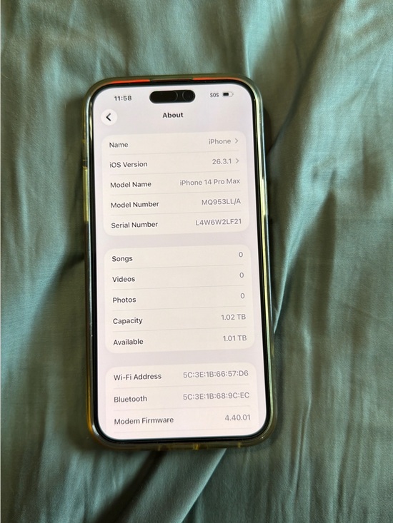 Apple iPhone 14 Pro Max 1tb purple with Clear Protective Case